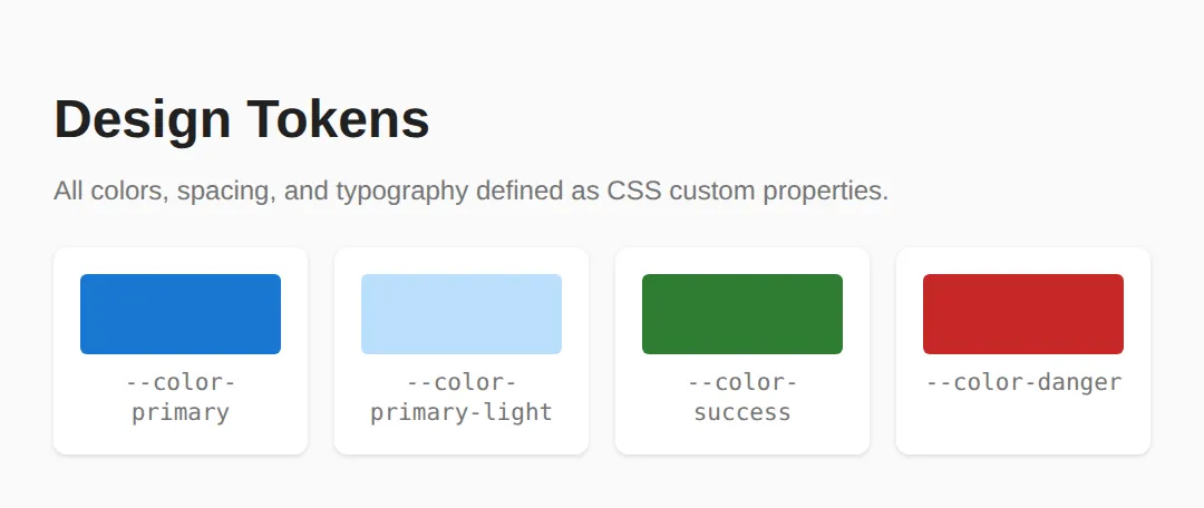 The page this code makes: Design Tokens in Action