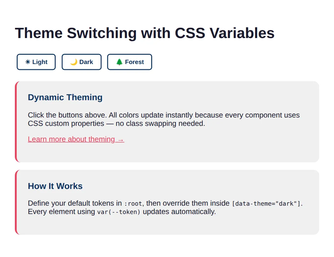 The page this code makes: Theme Switching