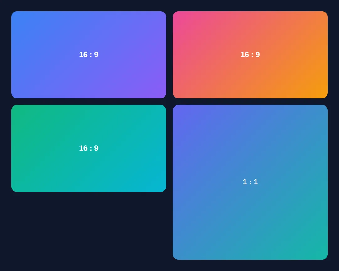 The page this code makes: Every tile keeps its 16:9 shape at any width