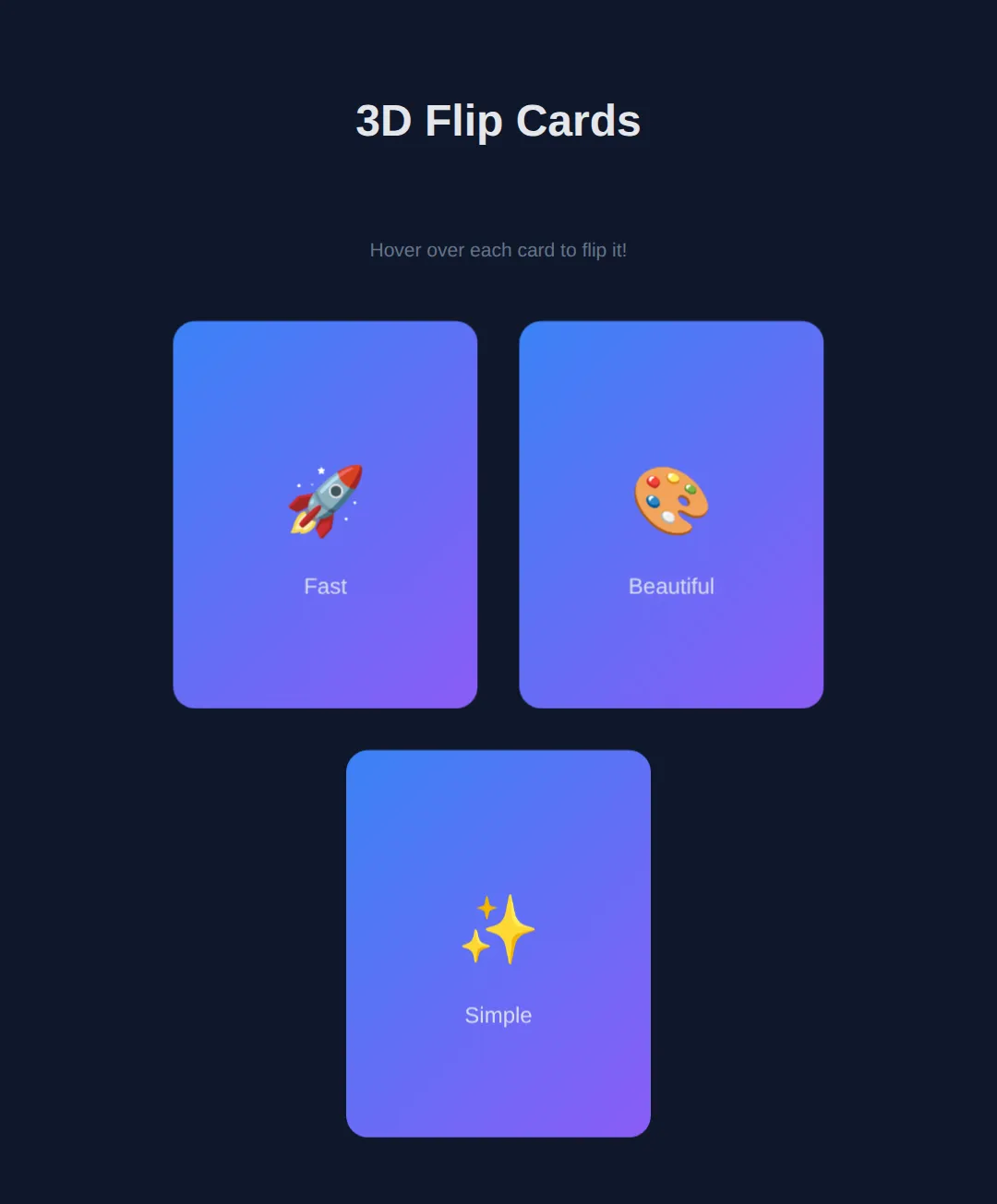 The page this code makes: Hover to flip the card and reveal the back